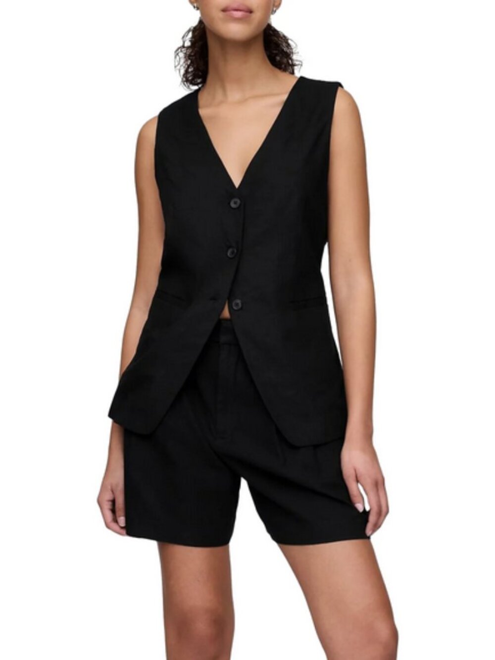 Gap 365 High Rise Linen-Blend Pleated Shorts, Black, Size Medium